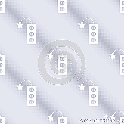 Seamless music vector pattern, symmetrical background with icons of power strip, over blue backdrop Vector Illustration