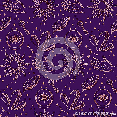 Seamless with mystical and magic outline elements Vector Illustration