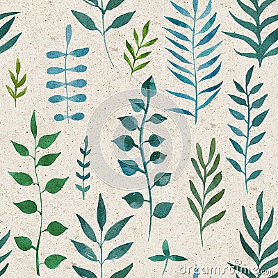 Seamless natural botanical watercolor pattern Stock Photo