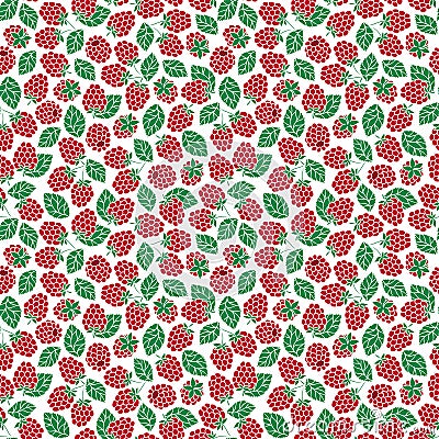 Seamless nature pattern with stylized raspberries. Vector Illustration