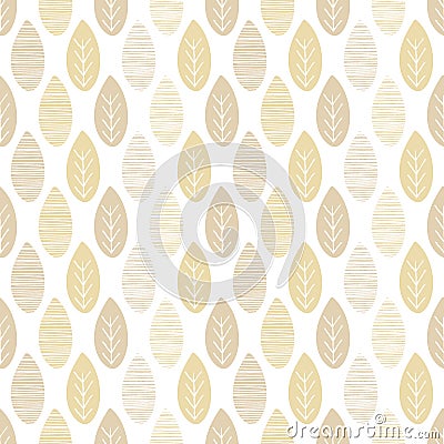 Seamless nature vector pattern. Brown beige leaves with lines and twigs on white background. Hand drawn abstract autumn ornament Vector Illustration