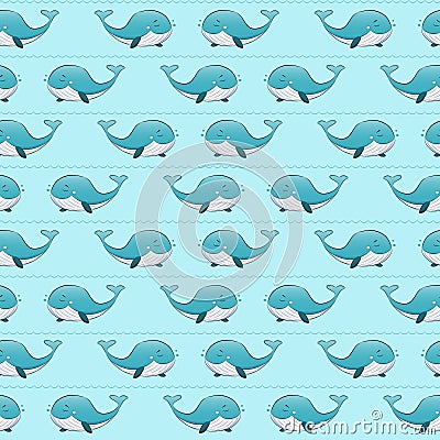 Seamless nautical marine pattern with whales in the ocean Vector Illustration