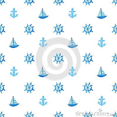 Seamless nautical pattern with ship, anchor and Vector Illustration