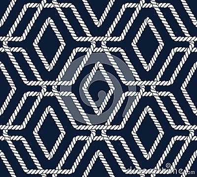 Seamless nautical rope pattern with hexagon shapes Vector Illustration