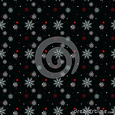 Seamless navy black background with snowflakes. Pattern snowfall with sparkling flares Stock Photo