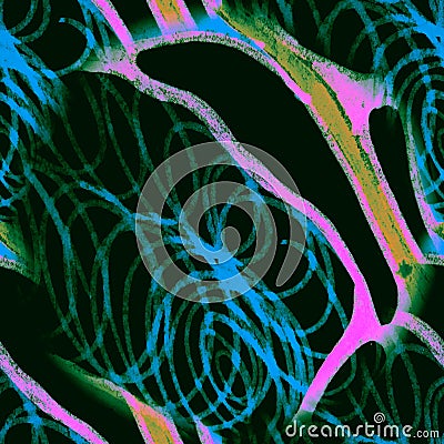 Seamless Neuron Cell. Fantasy Swirled Print. Human Neuron Cell. Topographic Ornate Sketch. Network Fractal Artwork. Psychedelic Stock Photo