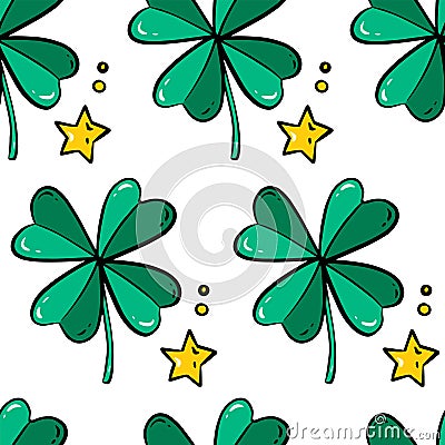 Seamless nice green pattern with happy clover, vector Vector Illustration