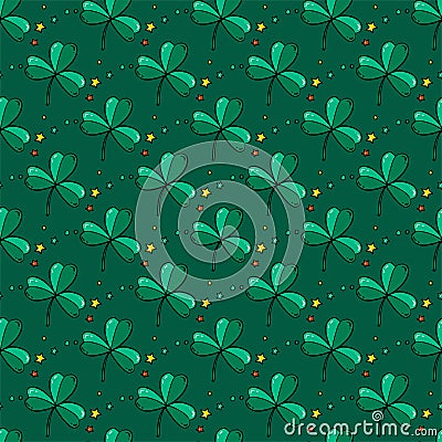 Seamless nice green pattern with happy clover, vector Vector Illustration