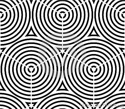 Seamless optical ornamental pattern with three-dimensional geometric figures. Intertwine black and white composition. Vector Illustration