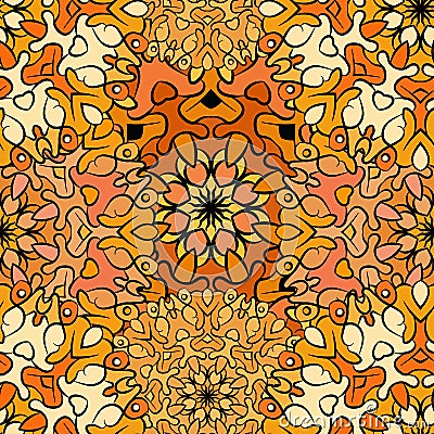 Seamless orange artistic exotic beautiful pattern. Vector Illustration