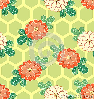Seamless oriental asian pattern with chrysanthemum. Vector Cartoon Illustration