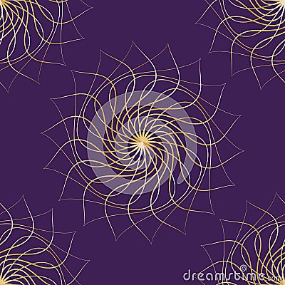 Seamless oriental pattern Gold smooth lines on a dark background Geometric ornament of gold abstract mandala Abstract background Vector Illustration