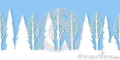 Seamless ornament in paper cut style. Forest silhouette pattern. Vector Vector Illustration