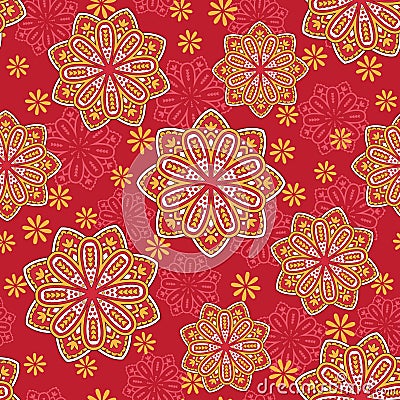 Seamless ornamental oriental pattern with mandala. Laced decorative background with floral and geometric ornament Vector Illustration