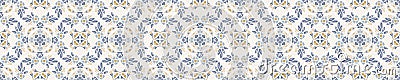 Seamless ornate medallion border pattern in french cream linen shabby chic style. Hand drawn floral damask bordure. Old Vector Illustration