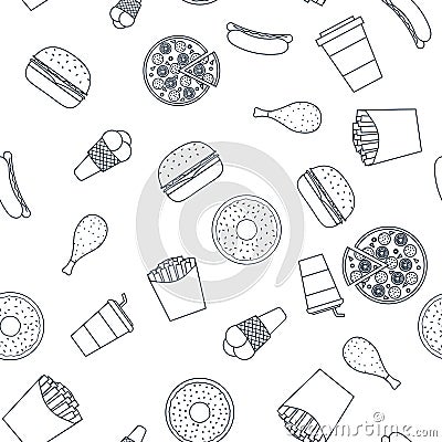 Seamless outline pattern for a fast food restaurant Vector Illustration