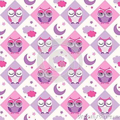 Seamless owls birds bedroom background Vector Illustration