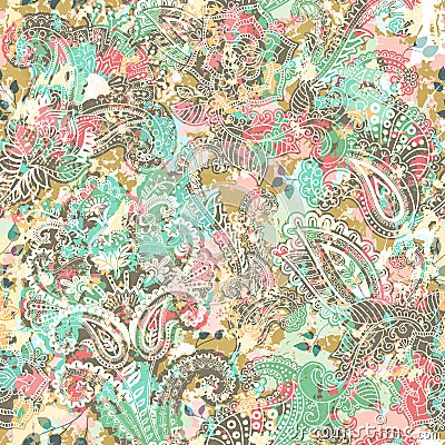 Seamless Paisley background, floral pattern. Colorful ornamental backdrop. Color wallpaper with decorative flowers Vector Illustration