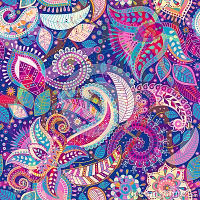 Seamless Paisley background, floral pattern. Colorful ornamental background Vector Illustration