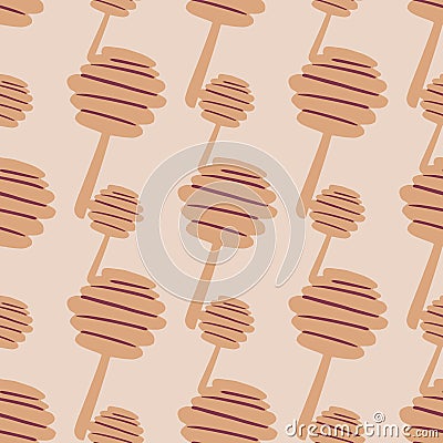 Seamless pale pattern with beige honey spoons on light pink background. Simple stylized backdrop Cartoon Illustration