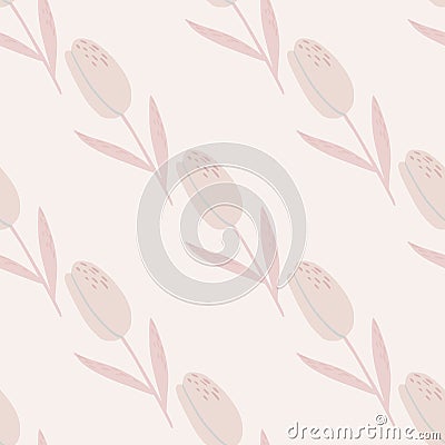 Seamless pale pattern with tulips. Flower simple silhouettes on light pale artwork Cartoon Illustration