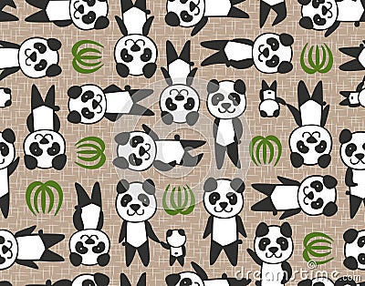 Seamless panda cartoon pattern Vector Illustration