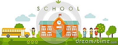 Seamless panoramic background with school building in flat style Vector Illustration