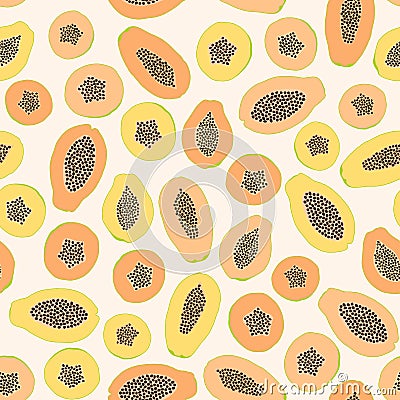 Seamless papaya background. Harvest ornament. Vector Illustration