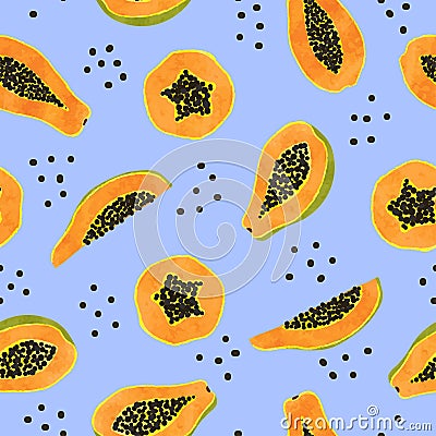 Seamless papaya fruit pattern. Vector background with fruit slices Vector Illustration