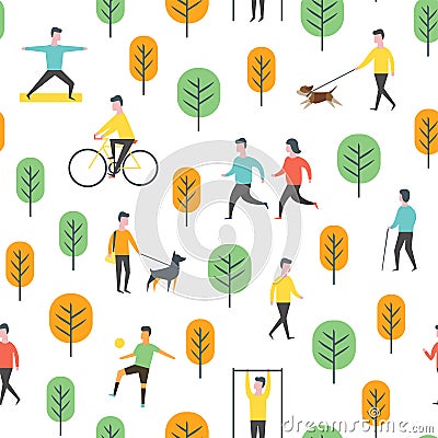 Seamless park pattern. Vector people and sport Vector Illustration