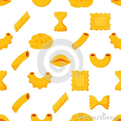 Seamless Pasta Pattern. Delightful Arrangement Of Various Pasta Shapes Repeated Background, Vector Illustration Vector Illustration