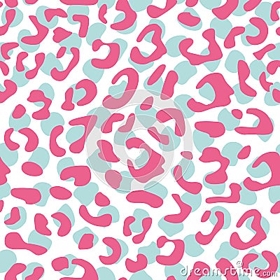 Seamless pastel leopard vector pattern design, animal pink, white and mint blue tile print background Vector Illustration