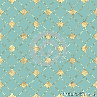 Seamless pastel mint teal turquoise background with abstract vintage gold glitter pattern Stock Photo