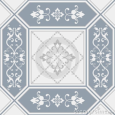 Seamless patchwork tile with damask pattern Vector Illustration