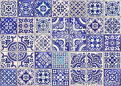Seamless patchwork tile with Victorian motives. Majolica pottery tile, colored azulejo, original traditional Portuguese Vector Illustration