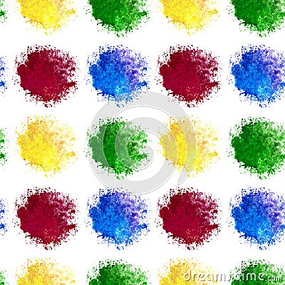 Seamless patten of watercolor rainbow blotch splashes of red yellow blue and green color isolated on white background for textiles Stock Photo