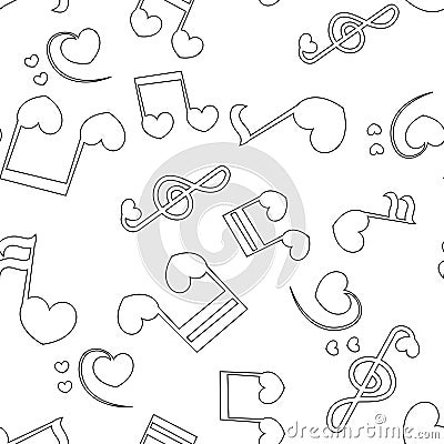 Seamless patter with love music - notes with hearts Vector Illustration