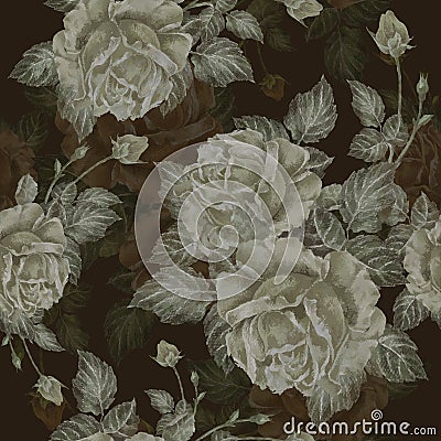 Seamless patter roses on a dark background. Stock Photo