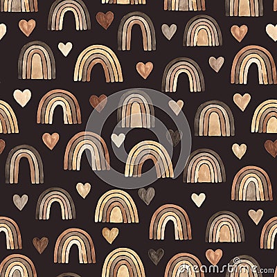 Seamless patterm with beige and brown rainbows Stock Photo