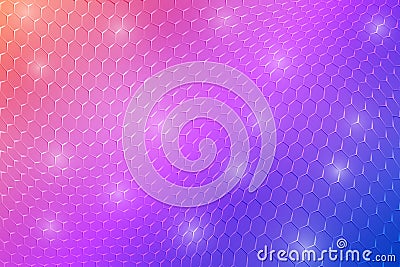 Vector Abstract Warping Hexagonal Metal Mesh in Blue and Pink Gradient Background Stock Photo