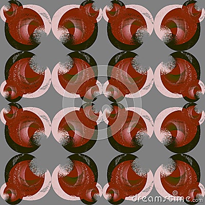 Seamless pattern, abstract background. Big and small spheres with hole. White and red color overlay. Cartoon Illustration