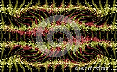 Seamless pattern, abstract background. Rows with something like grass, trees or spikes. Green and red. Cartoon Illustration
