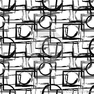 Seamless pattern with abstract black geometric figures in grunge style. Vector design elements Vector Illustration