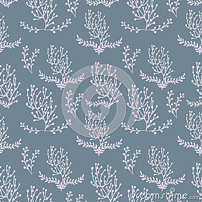 Seamless pattern of abstract botanical elements. Field grass, leaves and branches. Minimalistic natural composition. Vector Vector Illustration