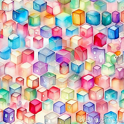 Seamless pattern with abstract clean colorful cubes. Simple multicolored shapes background, texture design for gift wrap. Stock Photo