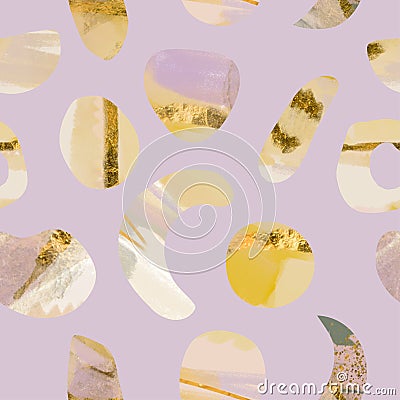 Seamless pattern abstract cosmic gem stones organic shapes background with gold brush shimmer foil Stock Photo