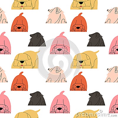 Seamless pattern with abstract cute active emotional dogs. Vector illustration in flat style Cartoon Illustration