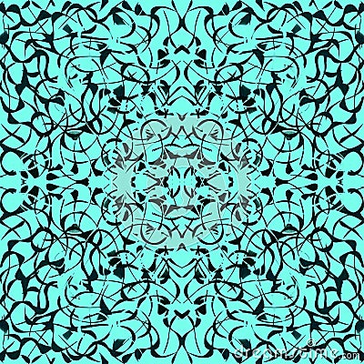 Seamless pattern of abstract dark elements on an emerald background for textiles. Stock Photo
