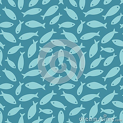 Seamless pattern with abstract decorative fish silhouette on blue background. Vector Illustration