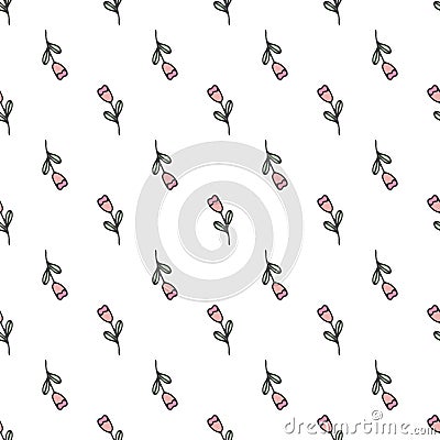 Seamless pattern with abstract doodle flower on white background. Vector repetition cute background Vector Illustration